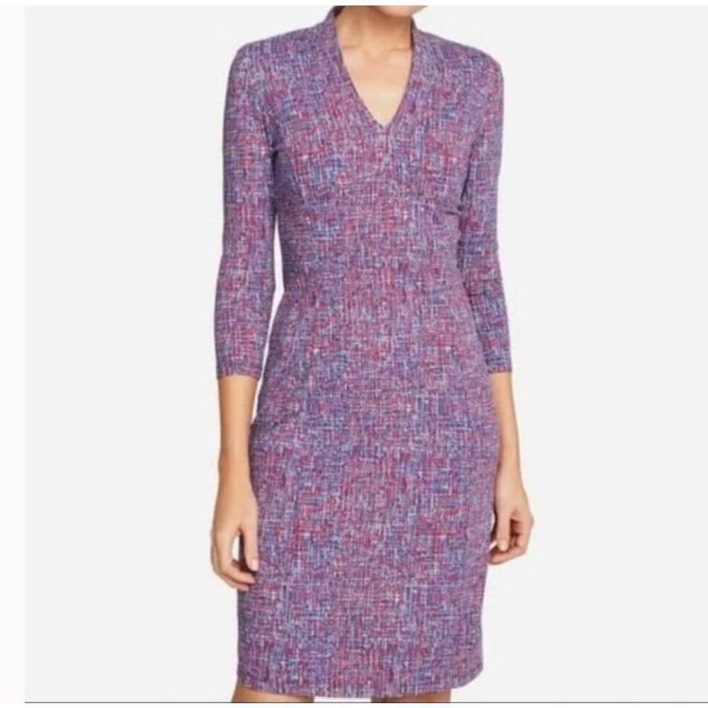 J Mclaughlin Sheath Dress Womens Medium Crosshatch Ivana V Neck Stretchy Careerw